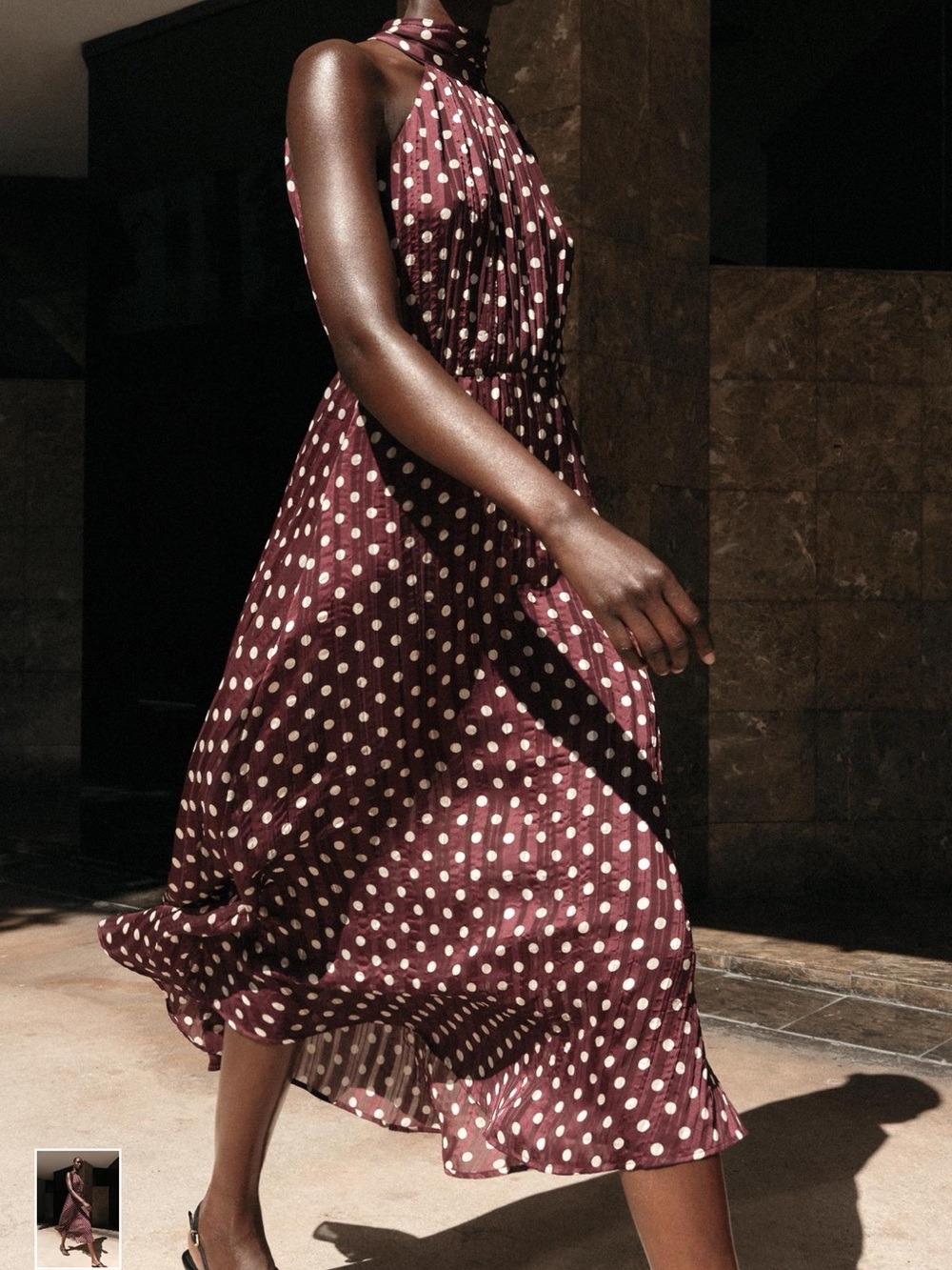 Zara Burgundy Polka Dot Midi Dress
